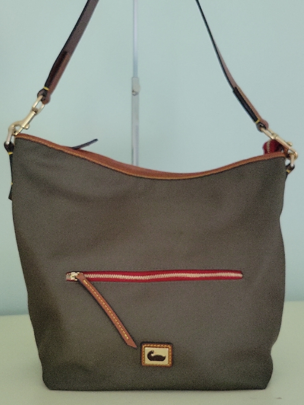 Dooney & Bourke Army Green Wayfairer Nylon Hobo with Brown Leather Trim